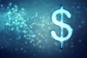 Dollar on abstract blue light background