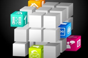 Vector illustration of 3d cube block with media icon